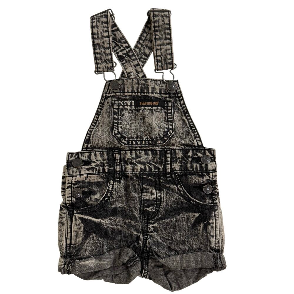 Beau Hudson Black Acid Wash Denim Overalls Size 6-12 Months - Picture 3 of 9